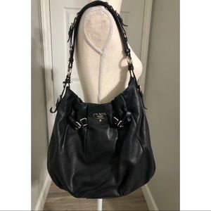 Authentic PRADA Black Leather Boho Shoulder Bag